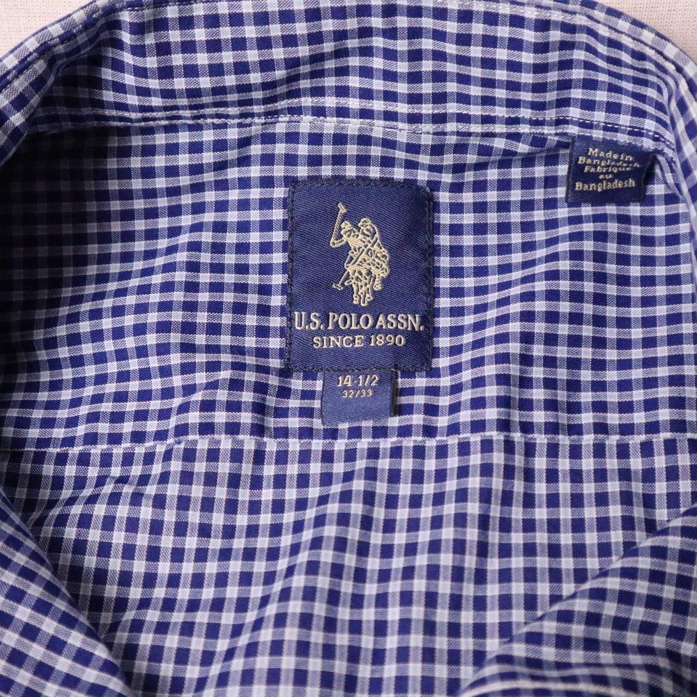 US Polo Assn Mens Blue White Gingham Check Button Down Shirt 14.5 32/33 Small - Picture 2 of 8